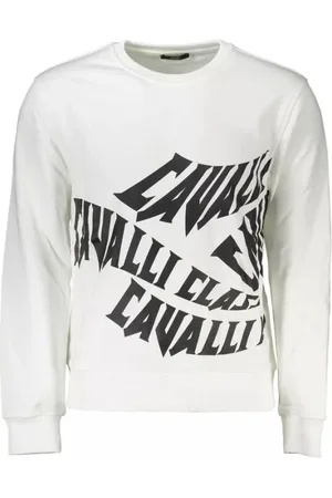 Roberto Cavalli Bluzy, Mężczyzna, Biały, XL, Bawełna, Elegancki biały pociągnięty bluza z logo