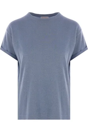 Brunello Cucinelli Koszulki, Kobieta, Niebieski, XS, Sweter z brokatowymi detalami