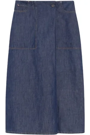 Max Mara Spódnice, Kobieta, Niebieski, 2XS, Denim, Niebieska Dżinsowa Długa Spódnica z Paskiem