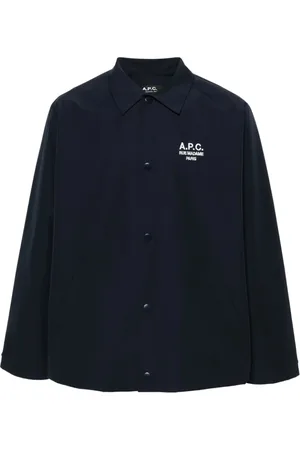 A.P.C. Kurtki, Mężczyzna, Niebieski, L, Niebieska odzież wierzchnia Oxford z haftem logo