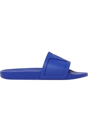VALENTINO GARAVANI Buty, Mężczyzna, Niebieski, 44 EU, Len, Gryziona Niebieska Slide Sandały Casual