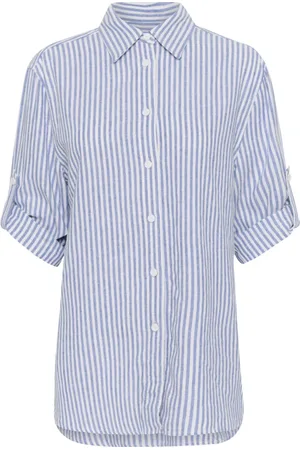 INWEAR Bluzki, Kobieta, Niebieski, S, Luźna Bluzka w Paski Niebiesko-Biała