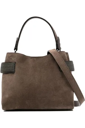 Brunello Cucinelli Torebki, Kobieta, brązowy, ONE SIZE, Zamsz, Kawa Brązowa Zamszowa Torba z Detalem Łańcucha