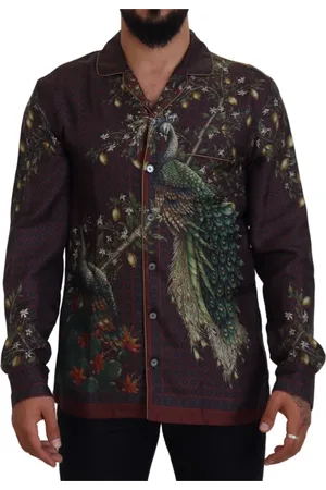 Dolce & Gabbana Koszule, Mężczyzna, Wielobarwność, S, Elegancka Jedwabna Satynowa Koszula z Printem Strusia