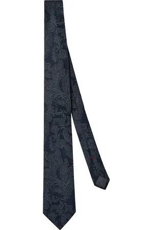 Brunello Cucinelli Akcesoria, Mężczyzna, Niebieski, ONE SIZE, Granatowy Jedwabny Krawat z Paisleyem