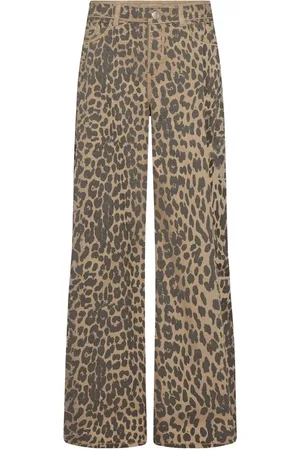 Mos Mosh Spodnie, Kobieta, brązowy, W28, Spodnie z nadrukiem leoparda Straight-Leg