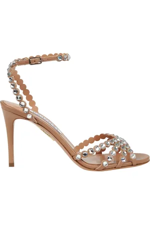 Aquazzura Buty, Kobieta, brązowy, 39 EU, Sandały na Szpilce z Ozdobnymi Kryształkami