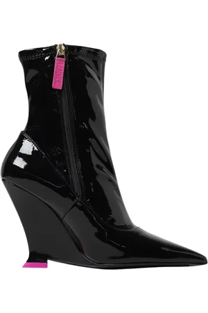 3Juin Buty, Kobieta, Czarny, 38 1/2 EU, Czarne Lakierowane Koturny na Kozaki