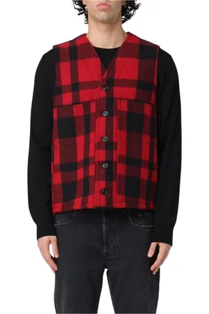 Filson Kurtki, Mężczyzna, Czerwony, M, Nylon, Czerwony Wełniany Kamizelka w Kratę