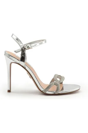 Steve Madden Buty, Kobieta, Szary, 40 EU, Srebrne Sandały na Wysokim Obcasie z Kamieniami