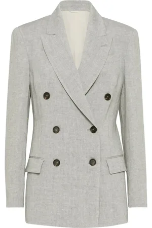 Brunello Cucinelli Kurtki, Kobieta, Szary, M, Szara Dwurzędowa Kurtka z Monili Chain Detail