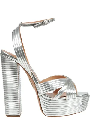 Aquazzura Buty, Kobieta, Szary, 39 EU, Eleganckie Sandały na Wysokim Obcasie z Krzyżującymi Paskami