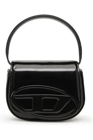 Diesel Torebki, Kobieta, Czarny, ONE SIZE, Czarna Mini Torba z Lustrzaną Skórą