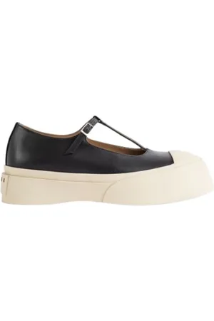 Marni Buty, Kobieta, Czarny, 40 EU, Skóra, Czarne sneakersy ze skórzanym paskiem