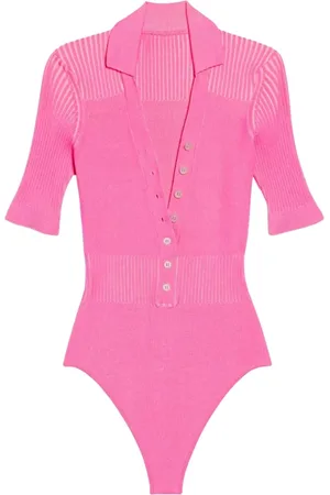 Jacquemus Koszulki, Kobieta, Różowy, M, Wełna, Różowe Body z Kołnierzykiem Polo