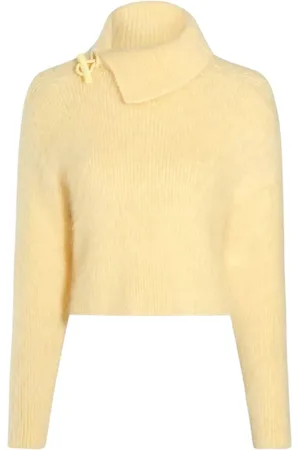 Jacquemus Swetry, Kobieta, Żółty, 2XS, Żółty Sweter z Drapowanym Kołnierzem