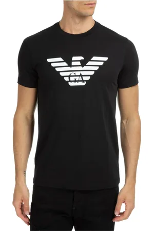 Emporio Armani Koszulki, Mężczyzna, Czarny, L, Bawełna, T-shirt z wzorzystym logo