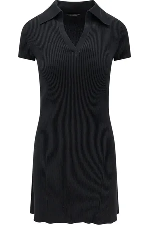 Balenciaga Sukienki, Kobieta, Czarny, M, Len, Czarna Haftowana Sukienka z Dekoltem w Serek