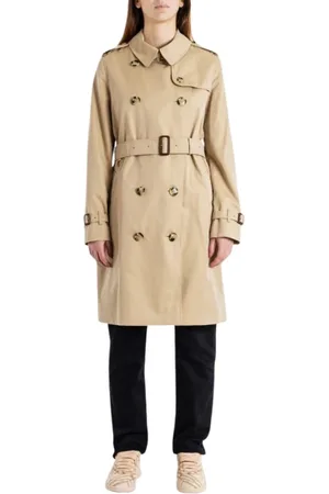 Burberry Płaszcze, Kobieta, Beżowy, S, Beżowy Heritage Kensington Długi Trencz