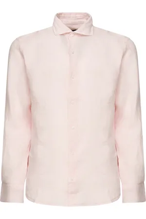 FEDELI Koszule, Mężczyzna, Różowy, M, Długi Rękaw Garment Dyed Koszule Greige