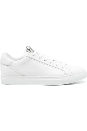 Brunello Cucinelli Buty, Kobieta, Biały, 39 EU, Białe Skórzane Sneakersy z Łańcuchem Monili