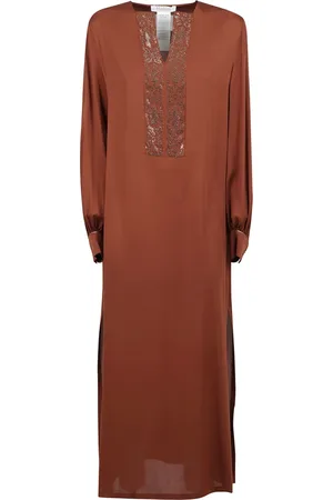 Max Mara Sukienki, Kobieta, brązowy, S, Jedwabna tunika z ozdobnym plastronem