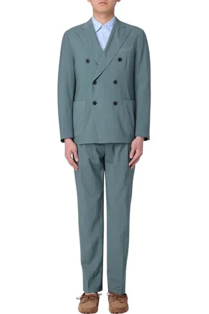 Boglioli Garnitury, Mężczyzna, Zielony, 3XL, Len, Zielony Dwurzędowy Garnitur