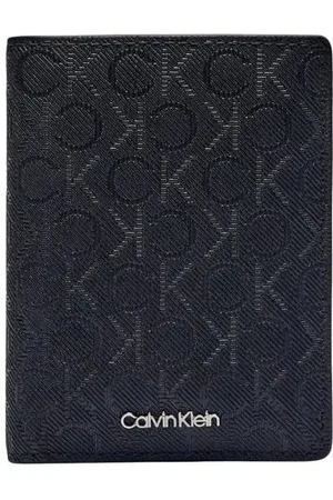 Calvin Klein Akcesoria, Mężczyzna, Niebieski, ONE SIZE, Czarna Skórzana Portmonetka Męska Kolekcja Wiosna/Lato