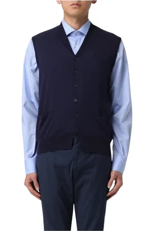 BALLANTYNE Kurtki, Mężczyzna, Niebieski, M, Granatowy Sweter z wełny merynosów V-neck