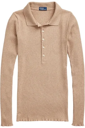 Ralph Lauren Swetry, Kobieta, brązowy, S, Brązowa koszulka polo z guzikami