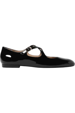 Stuart Weitzman Buty, Kobieta, Czarny, 36 1/2 EU, Czarne Lakierowane Buty na Płaskim Obcasie z Paskiem