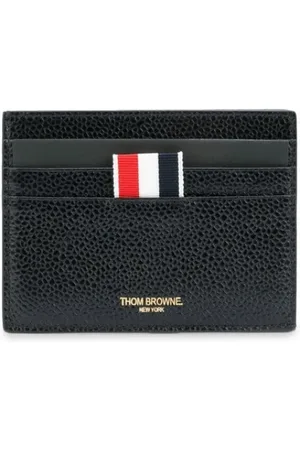 Thom Browne Akcesoria, Mężczyzna, Czarny, ONE SIZE, Czarny portfel skórzany z paskiem w paski