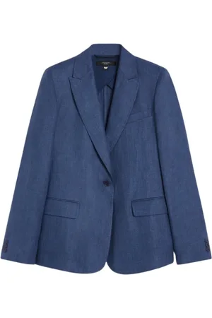 Max Mara Kurtki, Kobieta, Niebieski, M, Niebieski Leinowy Blezer Elegancki Letni Klasyk