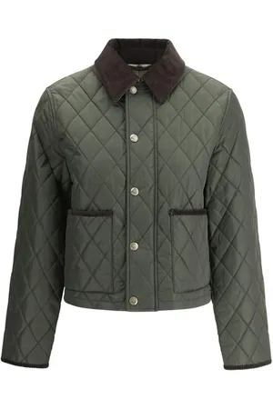 Burberry Kurtki, Kobieta, Zielony, L, Pikowana kurtka z kołnierzem z sztruksu