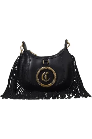 Roberto Cavalli Torebki, Kobieta, Czarny, ONE SIZE, Czarna Skórzana Kwiatowa Torebka
