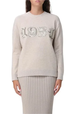 Max Mara Swetry, Kobieta, Beżowy, L, Kaszmir, Kaszmirowy Sweter z Haftem