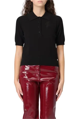Burberry Koszulki, Kobieta, Czarny, S, Czarna Koszulka Polo z Wełny Merino