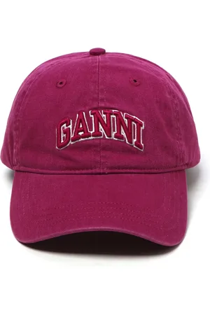 Ganni Akcesoria, Kobieta, Fioletowy, ONE SIZE, Zaprasowany Logo Bawełniany Kapelusz Fioletowy