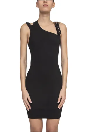 VERSACE Sukienki, Kobieta, Czarny, M, Czarna Sukienka Mini z Żebrem