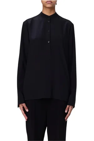 Stella McCartney Bluzki, Kobieta, Czarny, S, Czarna Jedwabna Bluzka z Kołnierzykiem Mandaryńskim