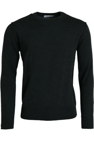 Dolce & Gabbana Swetry, Mężczyzna, Szary, L, Ciemnoszara Wełniana Sweter z Okrągłym Dekoltem