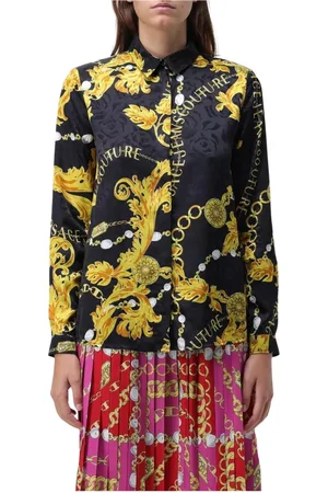 VERSACE Bluzki, Kobieta, Wielobarwność, XS, Koszula z jedwabnym nadrukiem barokowym