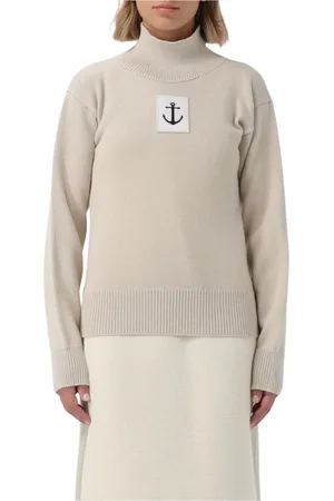 Jil Sander Swetry, Kobieta, Beżowy, M, Haftowany Sweter Dzianinowy Styl Naturalny