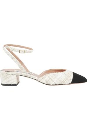 Aquazzura Buty, Kobieta, Beżowy, 39 EU, Tweed, Tweedowa pompa z niskim obcasem i regulowanym paskiem