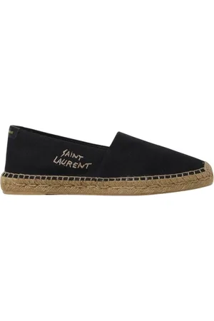 Saint Laurent Buty, Mężczyzna, Czarny, 40 EU, Czarne Haftowane Espadryle z Kanwy