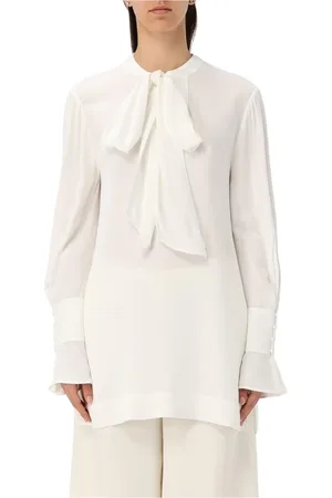 Twin-Set Bluzki, Kobieta, Biały, 2XL, Elegancka Bluzka z Jedwabną Kokardą
