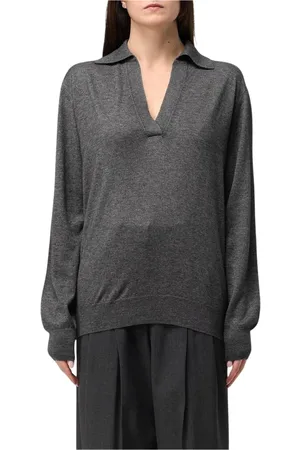 FARFETCH Swetry, Kobieta, Szary, XL, Kaszmir, Luksusowy Sweter Polo z Kaszmiru