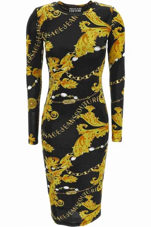 VERSACE Sukienki, Kobieta, Wielobarwność, S, Sukienka Organzino Print Chaincouture