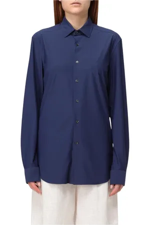 corneliani Bluzki, Kobieta, Niebieski, S, Niebieska Elegancka Koszula z Kołnierzykiem dla Kobiet
