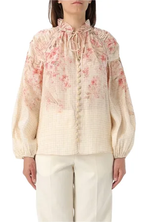 ZIMMERMANN Bluzki, Kobieta, Wielobarwność, XS, Różowy Sweter z Okrągłym Dekoltem, Styl Casual Chic